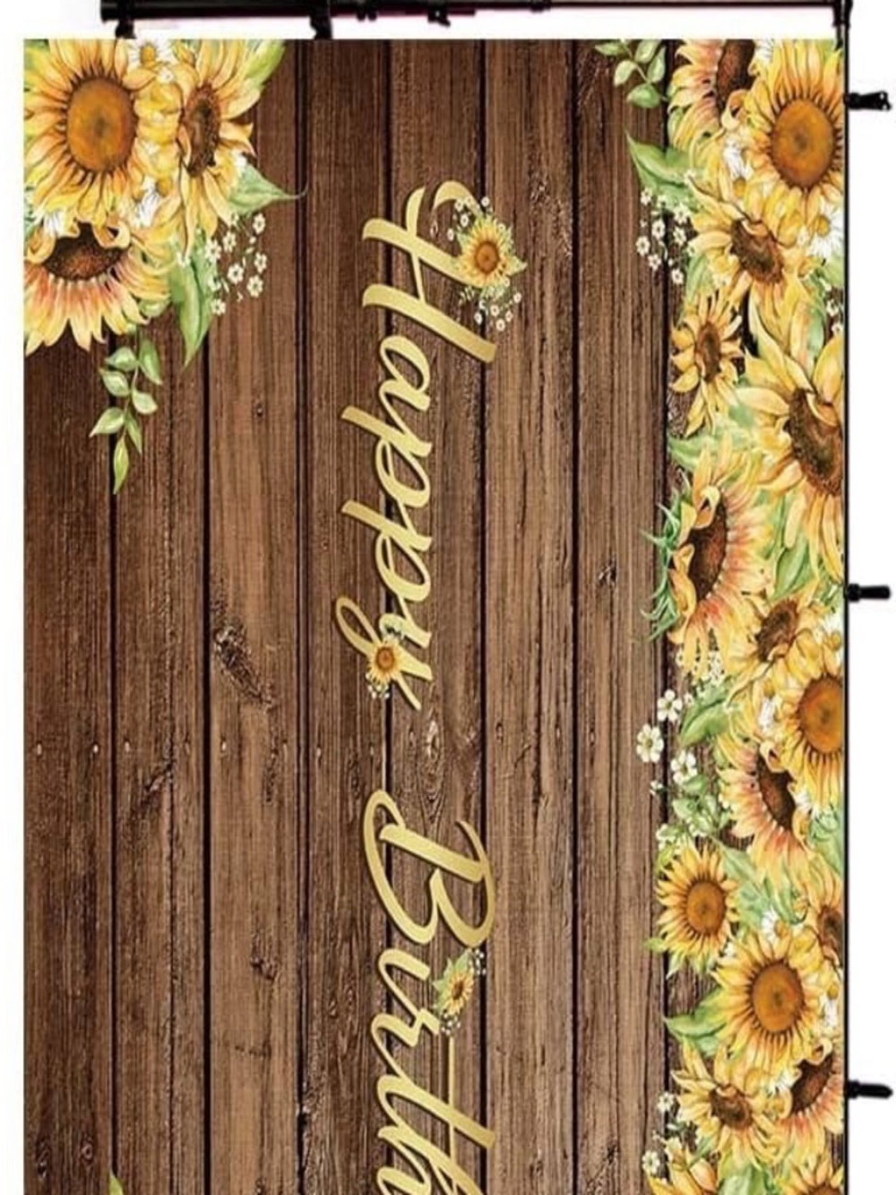 Sunflower Happy Birthday Rustic Wood Banner Backdrop Flowers Photo Booth Banner